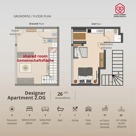 Design Fuer Bis Zu 4 Im 2 Og, Modern, Dachterrasse, Grill, Ruhige Lage, Smart Tv, Wii, Lan Und Wlan アパート *